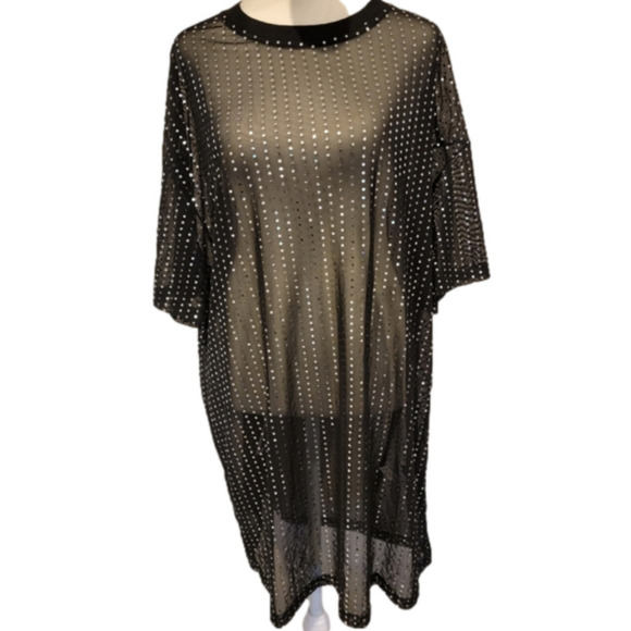 Sequin Short Sleeve Sheer Swim Coveup/Overshirt Size L - Picture 3 of 8